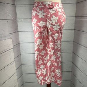 Ann Taylor Women's Capri Cropped Pants Floral Straight Leg Pink White Size 2